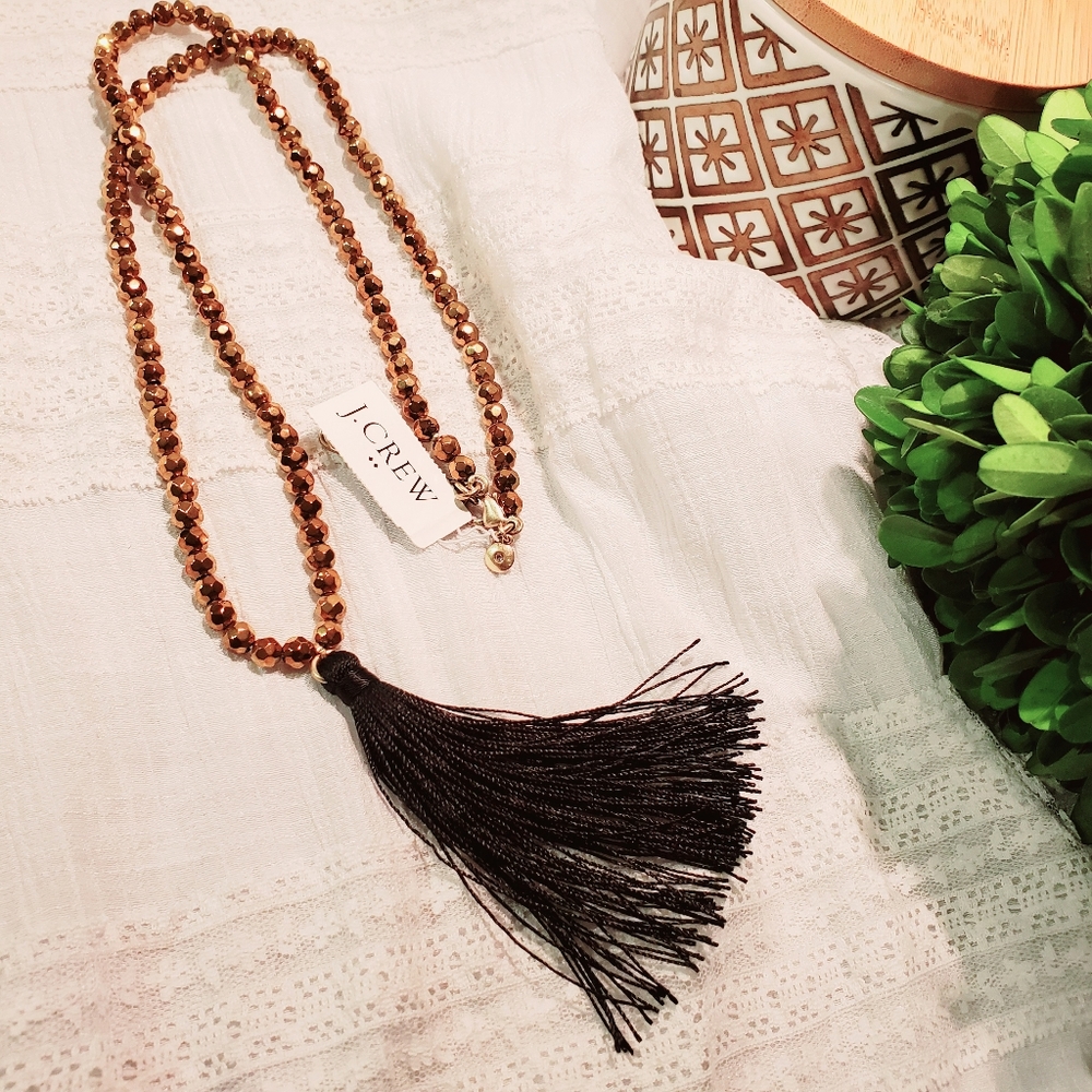J.Crew Black & Gold Tassel Pendant Bead Necklace